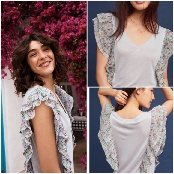 Anthro Vanessa Virginia Indak Gray Floral Top - Picture 1 of 9